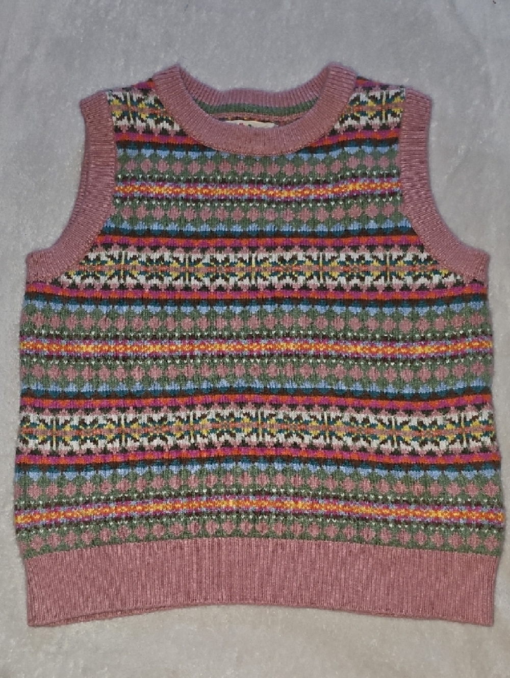 Mini Boden Pink Multicolor Fair Isle Knit Vest Size 12-13yr